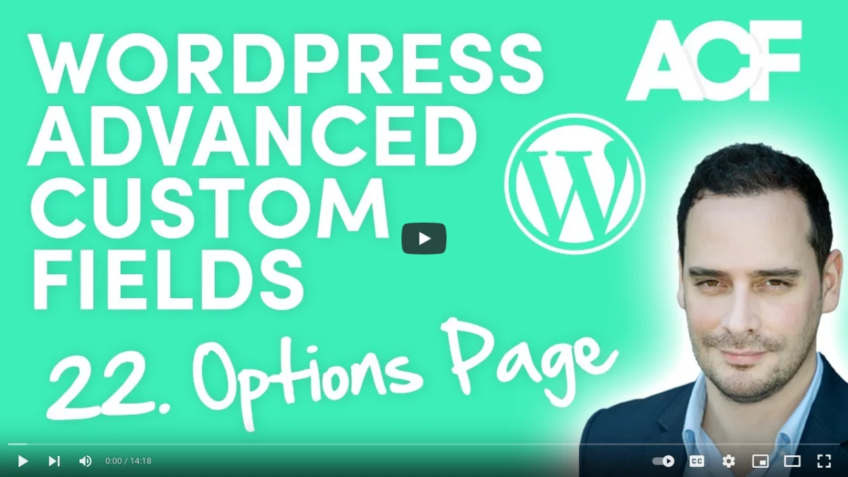 ACF options page with code, video cover