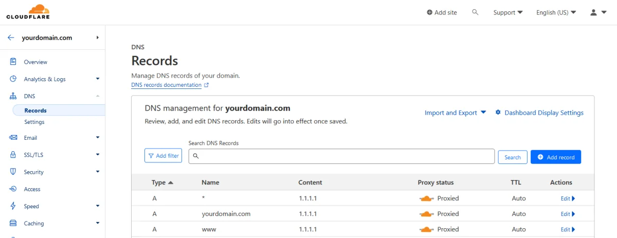 cloudflare dns settings