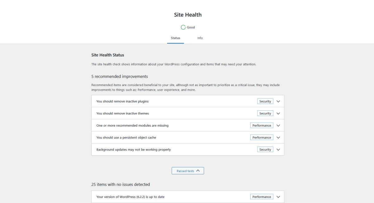 wordpress tools site health