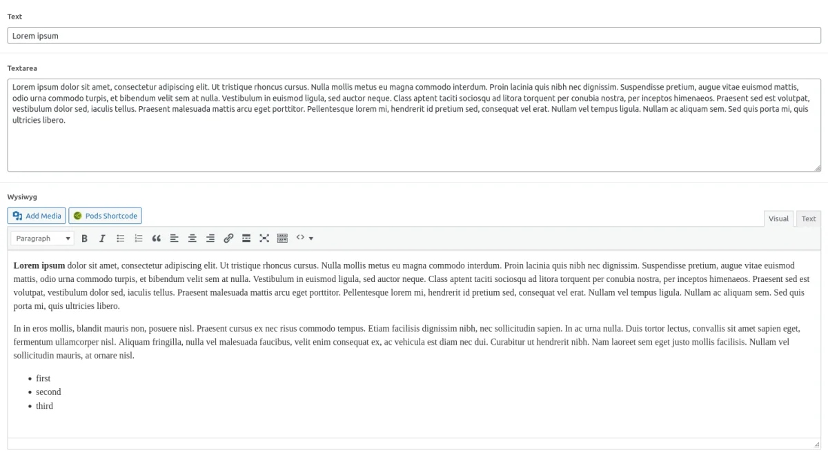ACF Text fields look for editors