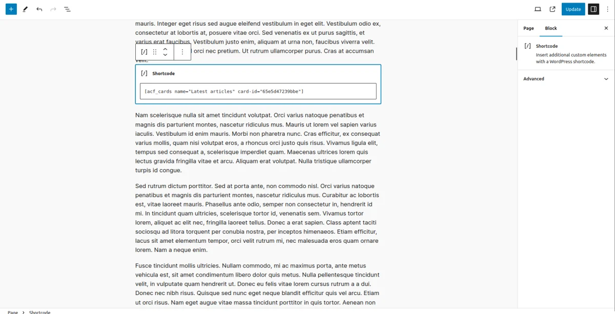 Card shortcode in the Advanced Views plugin