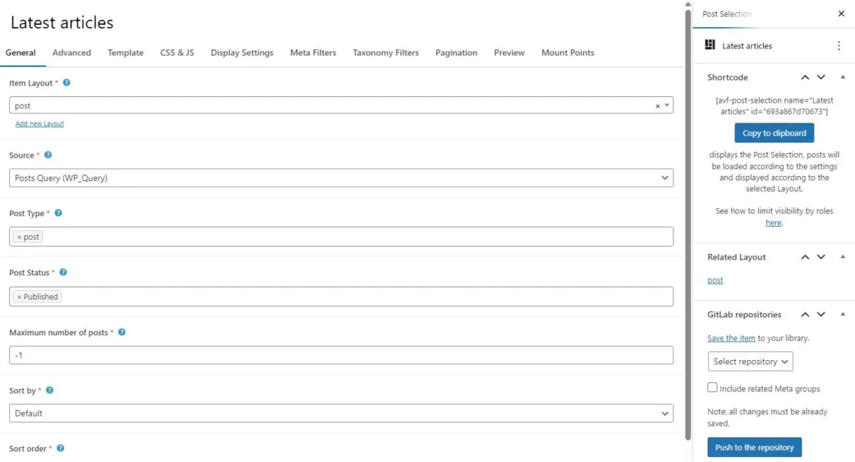 post selection in the Advanced Views plugin