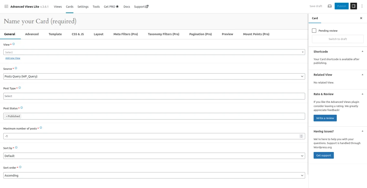 Card's UI in the Advanced Views Framework