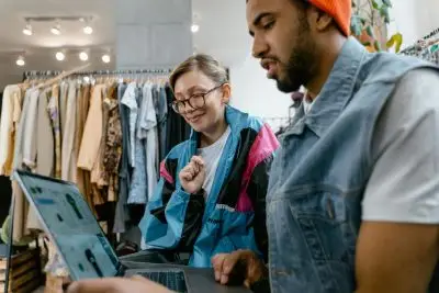 two people setting up one page checkout