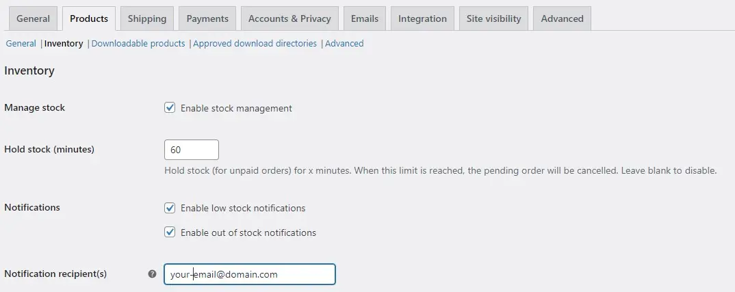 enable stock management in woocommerce