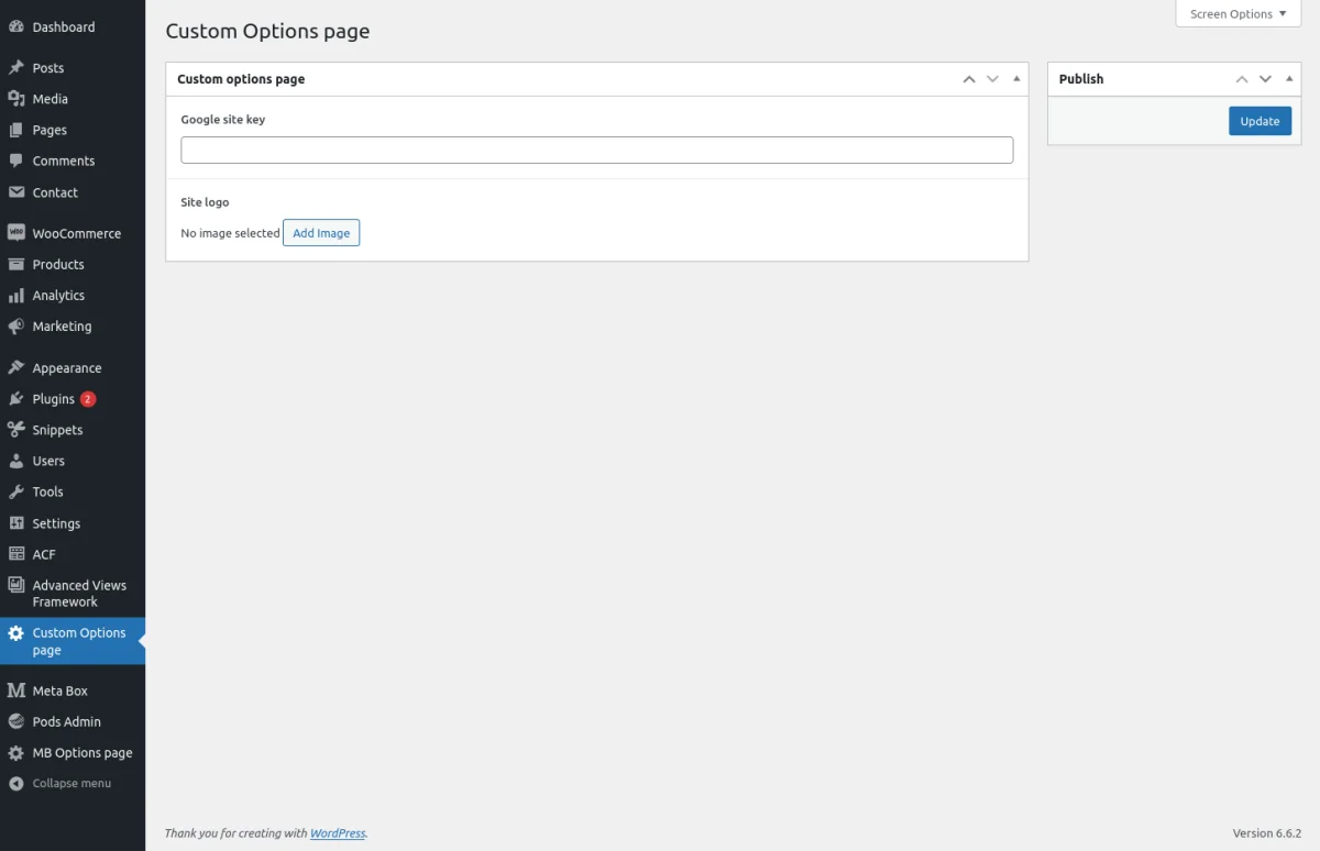 Custom ACF Options page