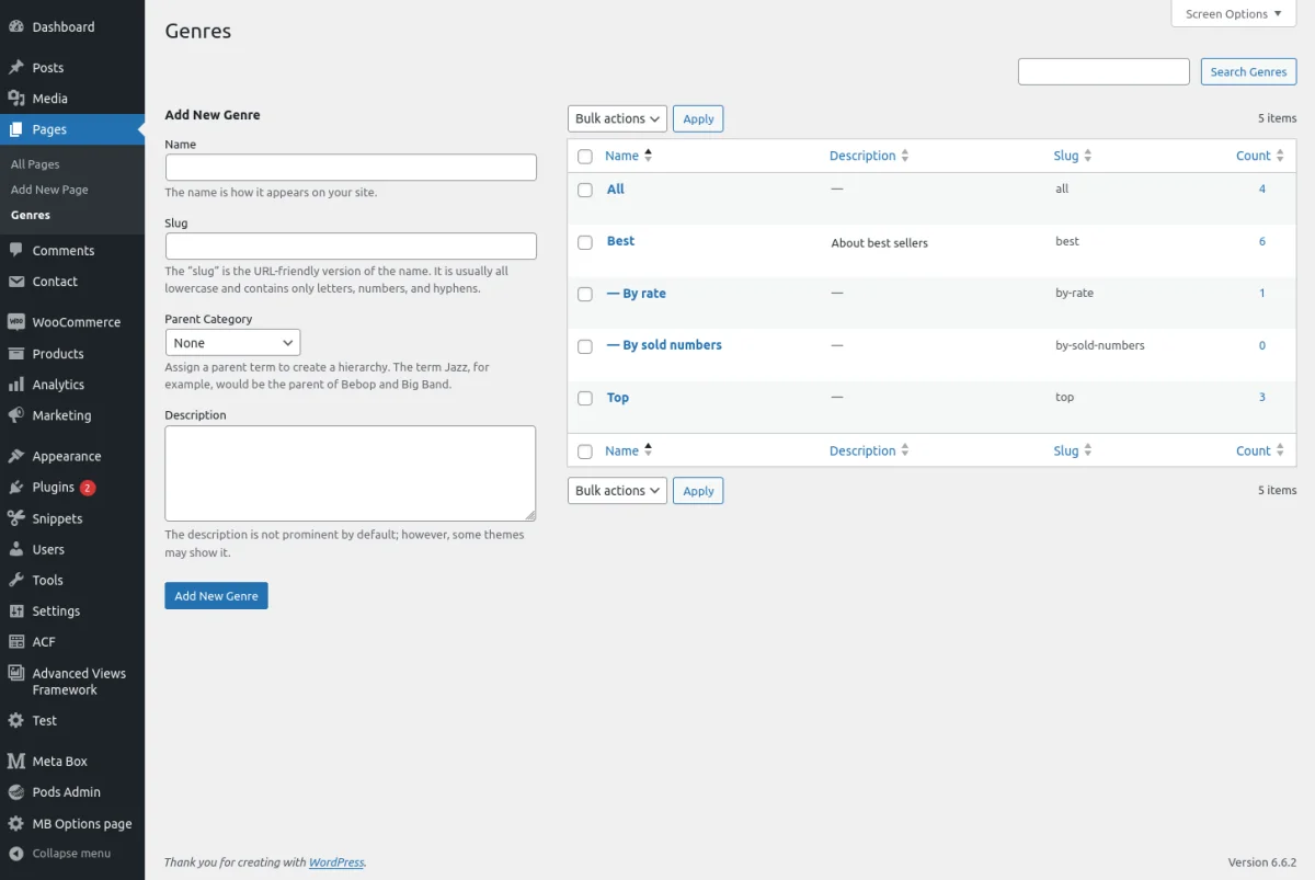 Taxonomy registered with ACF