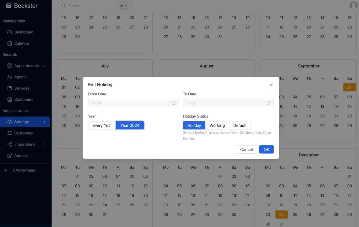 WPBookster calendar