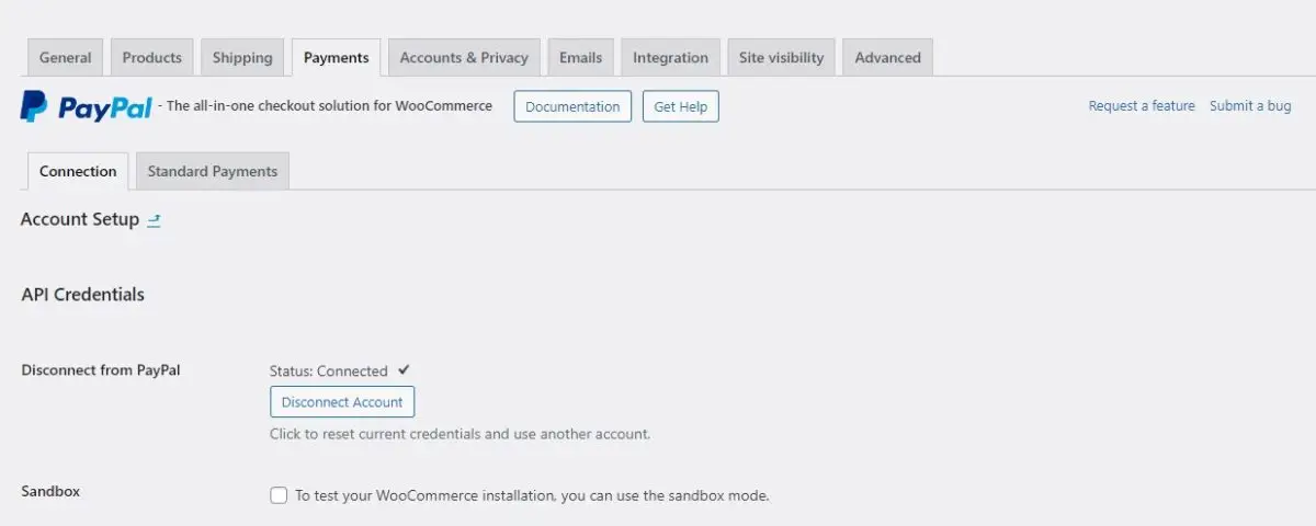 PayPal settings in WooCommerce