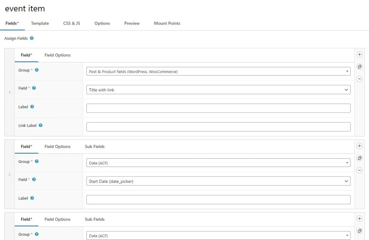 assign acf fields to layout