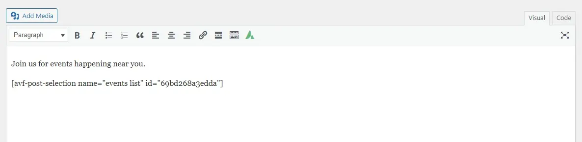 insert post selection shortcode anywhere