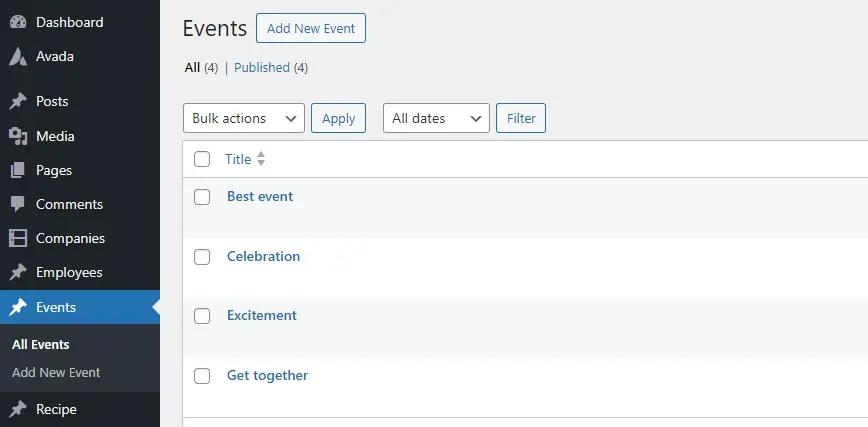 event custom post type
