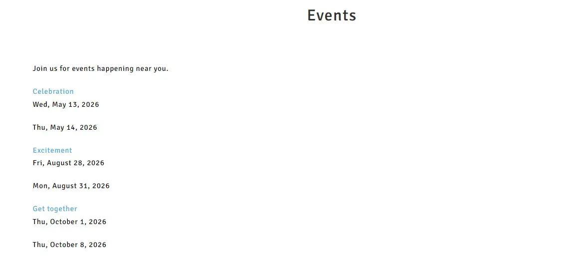 list of upcoming events