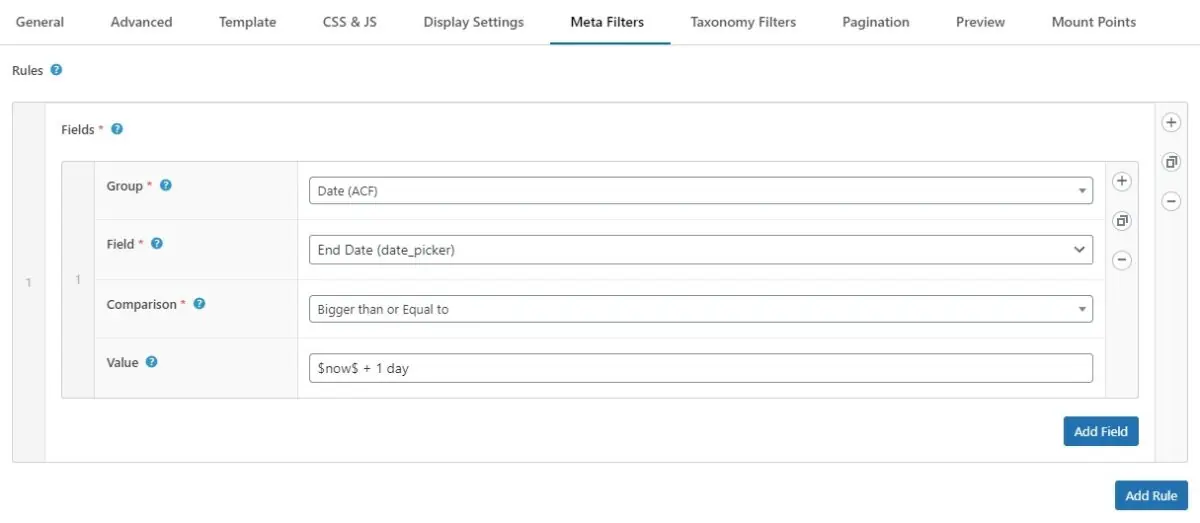meta filter to exclude older events
